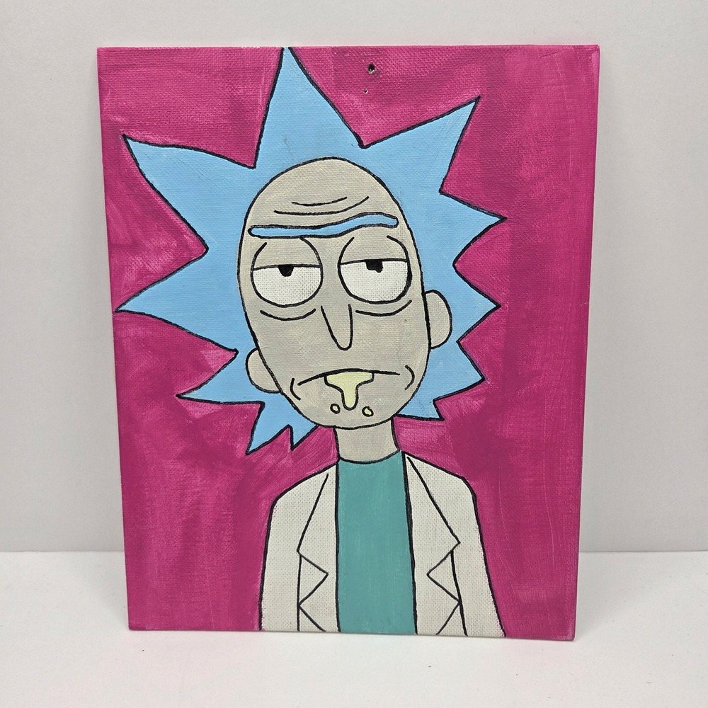 Unbranded Rick and Morty Fan Art Painting Unisex 8x10 Pink Rick Sanchez Canvas